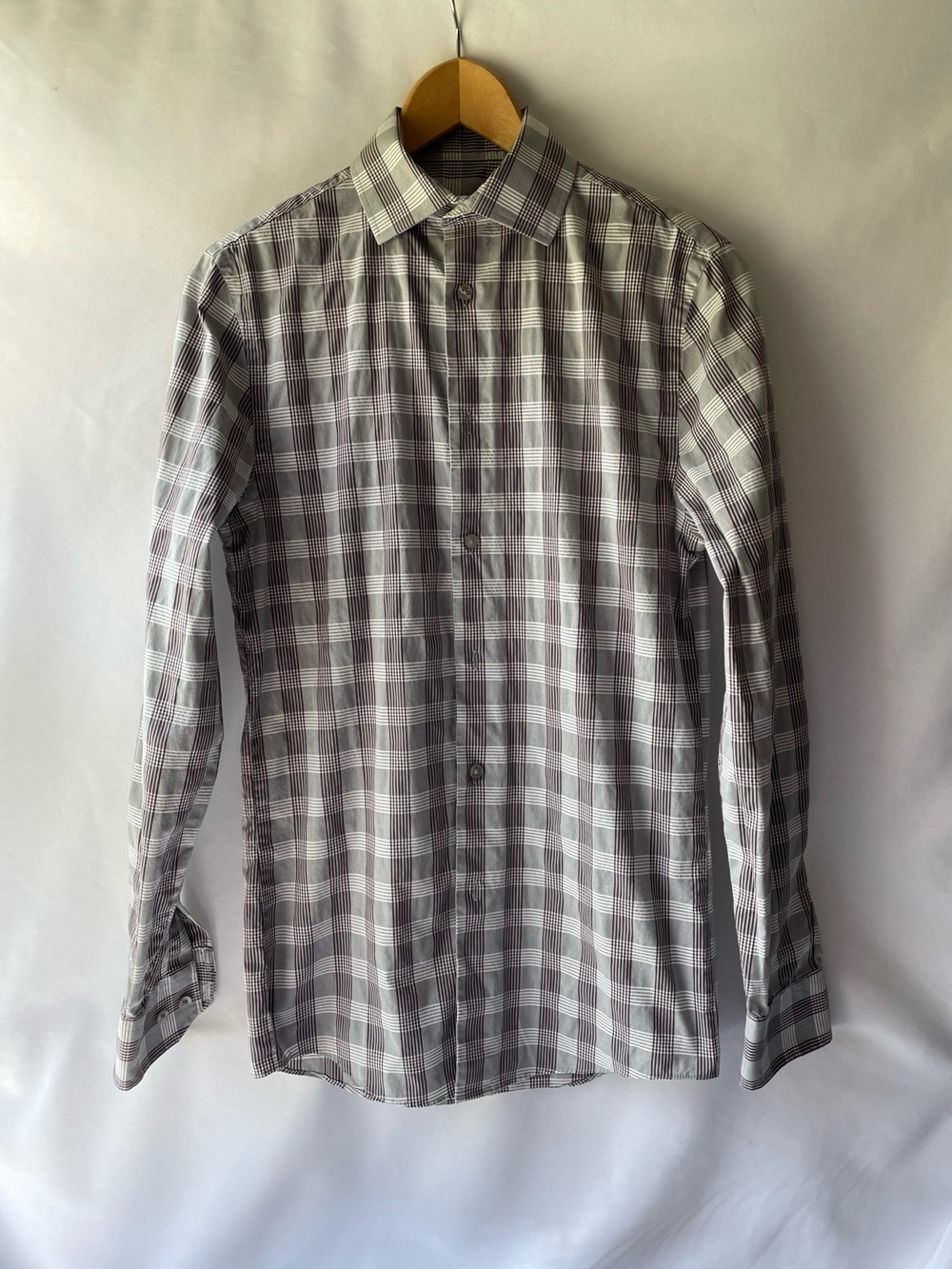Geoffrey Beene Men's Gray Maroon Plaid Button-Up Shirt